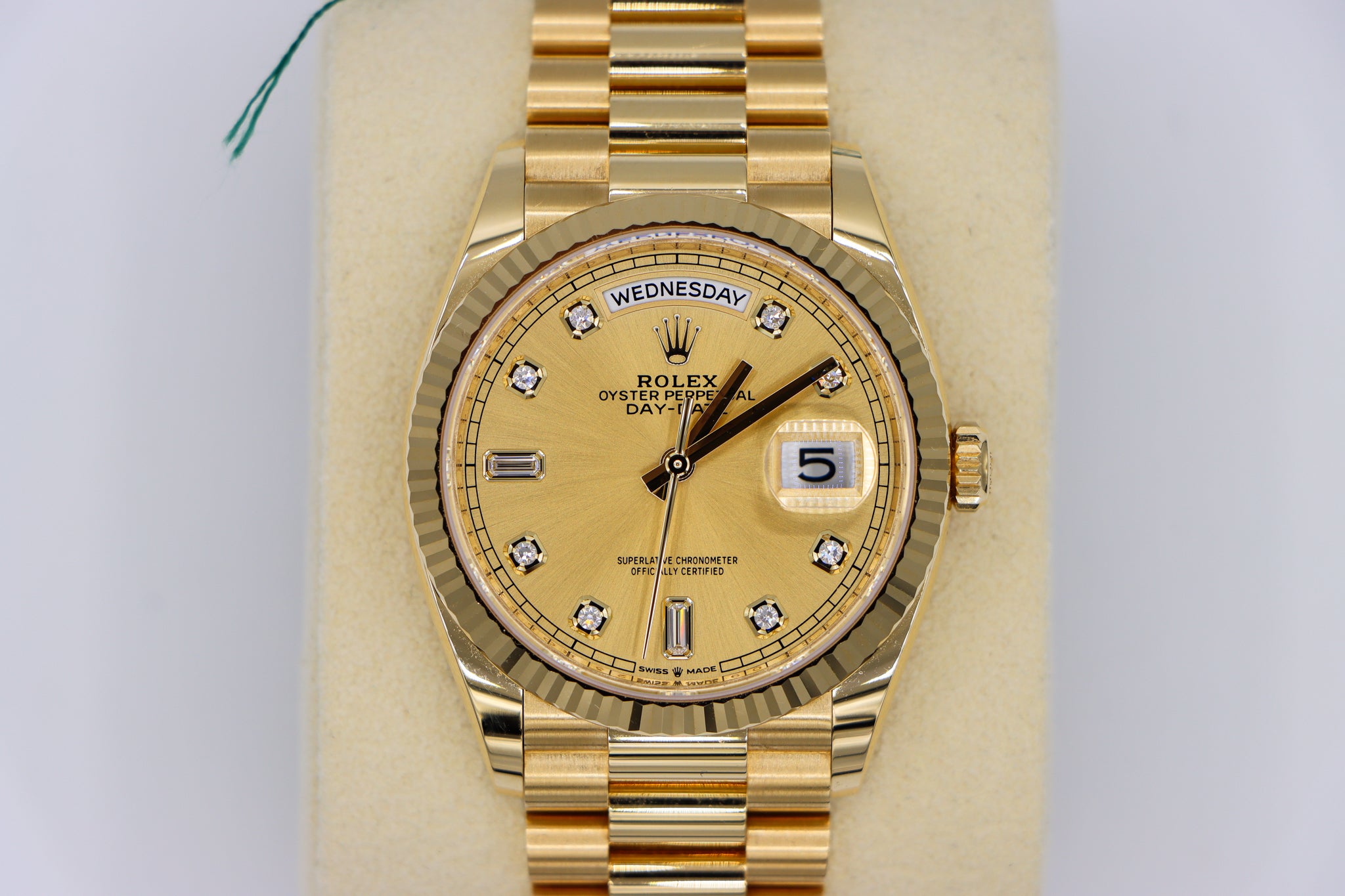 Rolex | Day-Date 36 Diamond Hour Markers | 128238 Close Up