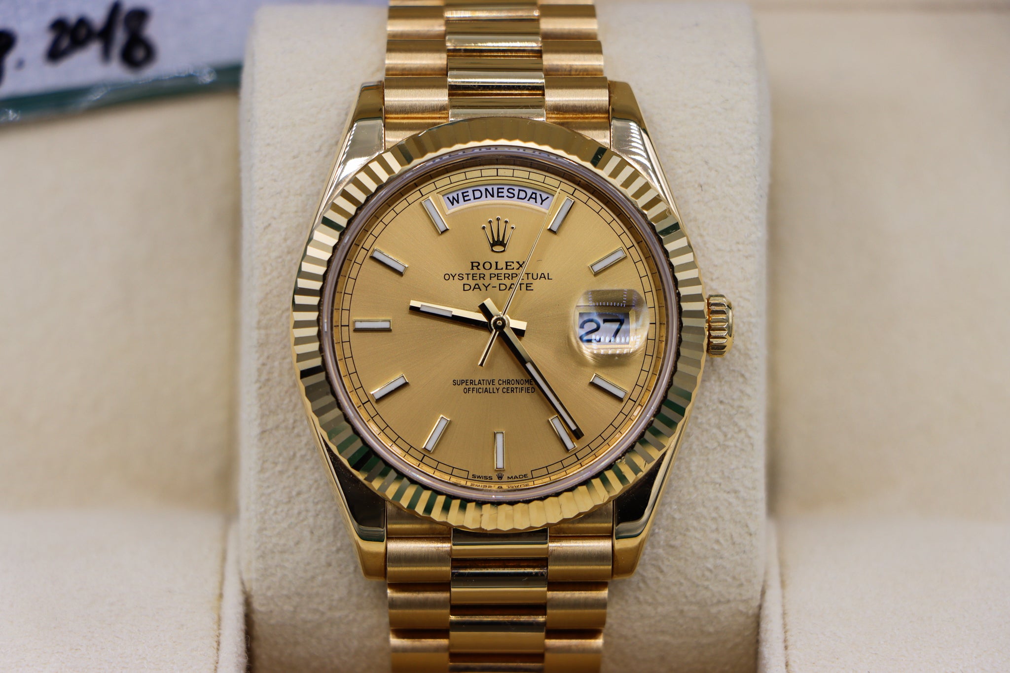 Rolex | Day-Date Champagne Dial | 228238 Close Up in Box