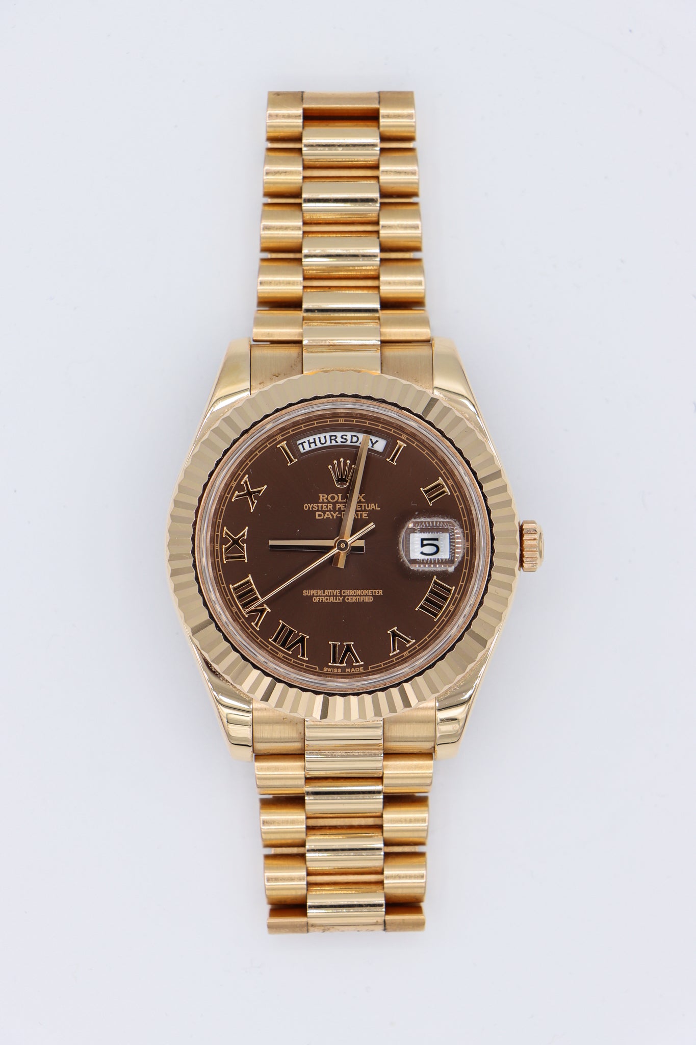 Rolex Day-Date II President Rose Gold Chocolate Brown Dial 41mm 218235 Vertical