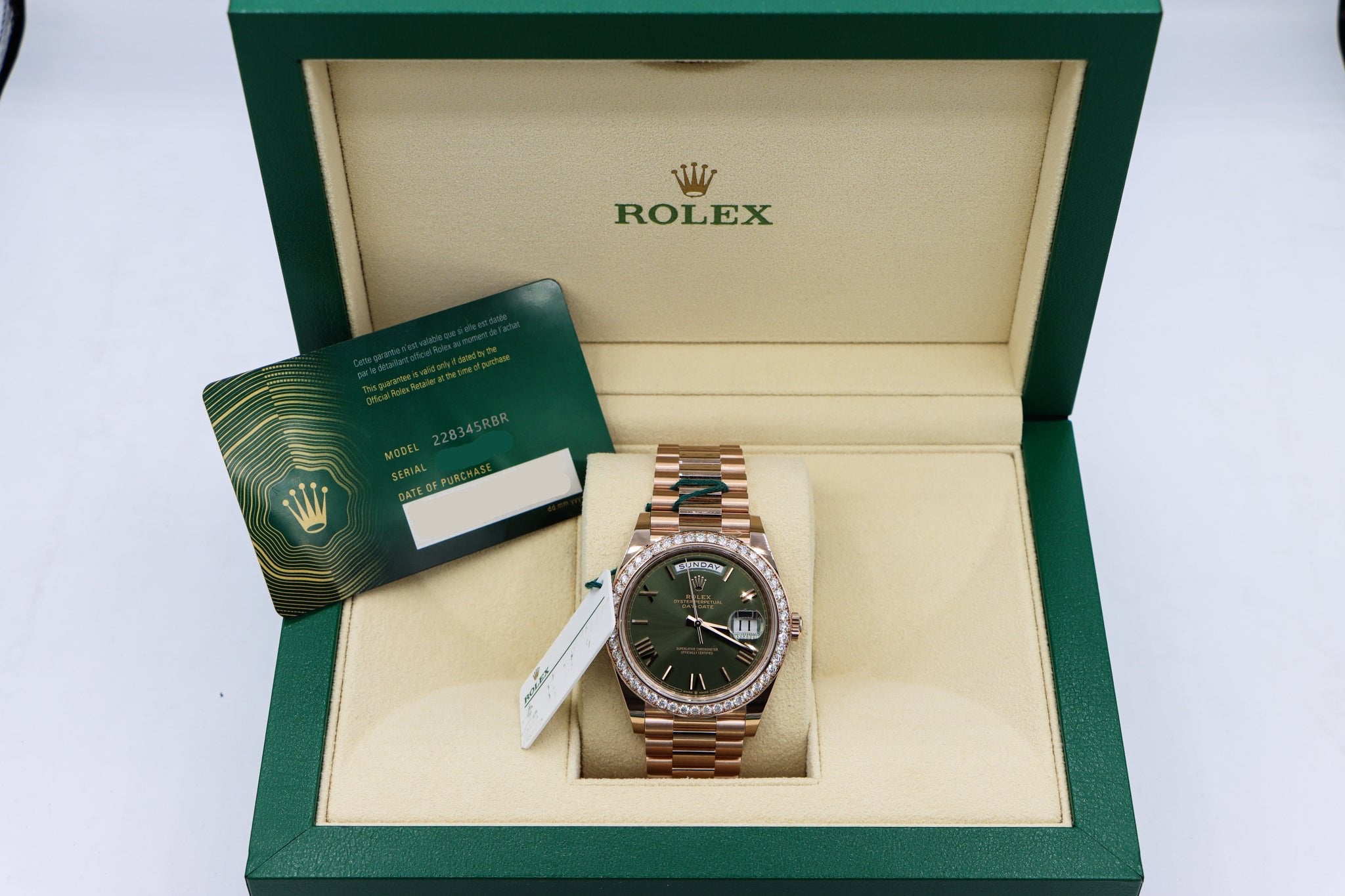 Rolex | Day-Date Olive Green Roman | 228345RBR In Box