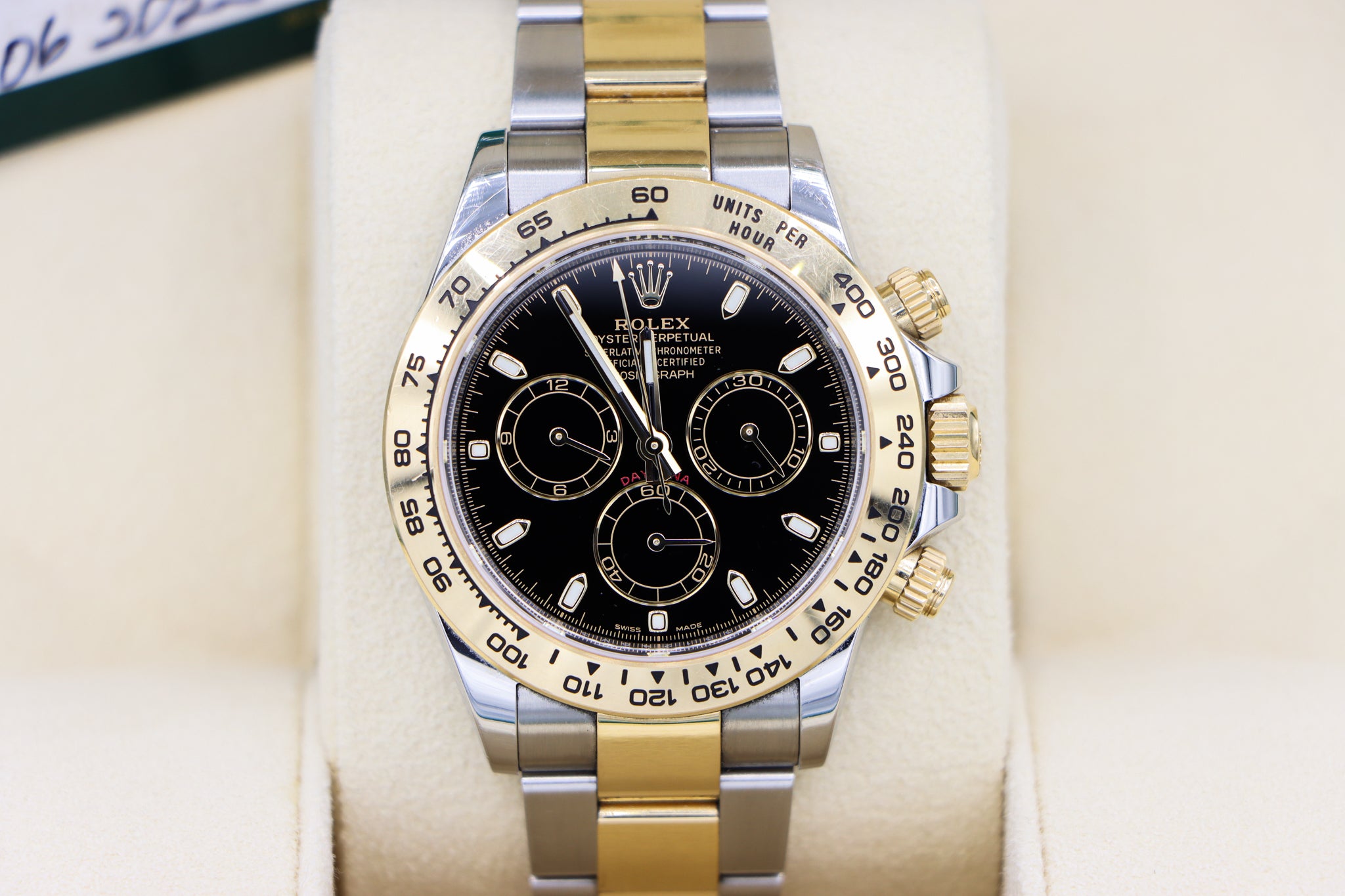 Rolex | Daytona Black Dial Two-Tone | 116503 Close Up in Box