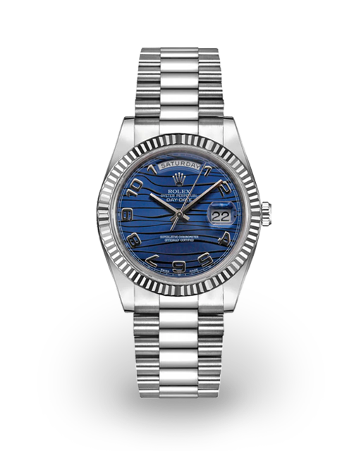 Rolex Day-Date 41mm - White Gold - Blue Wave Dial - Fluted Bezel - Presidential Bracelet - 218239 - 2011