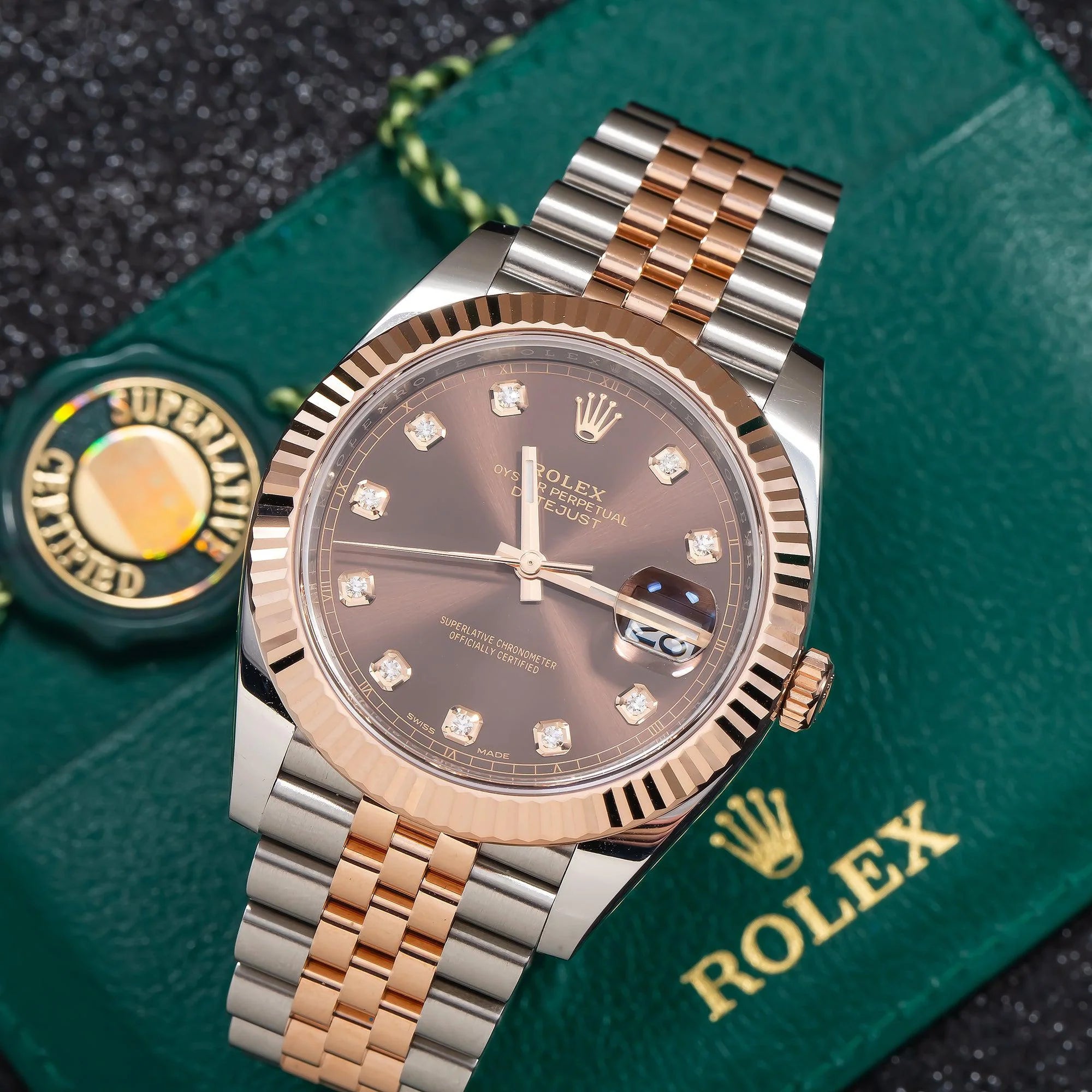 Rolex Datejust 41mm – Two‑Tone Everose Gold & Oystersteel – Chocolate Diamond Dial – Fluted Bezel – Jubilee Bracelet – 126331 – 2024