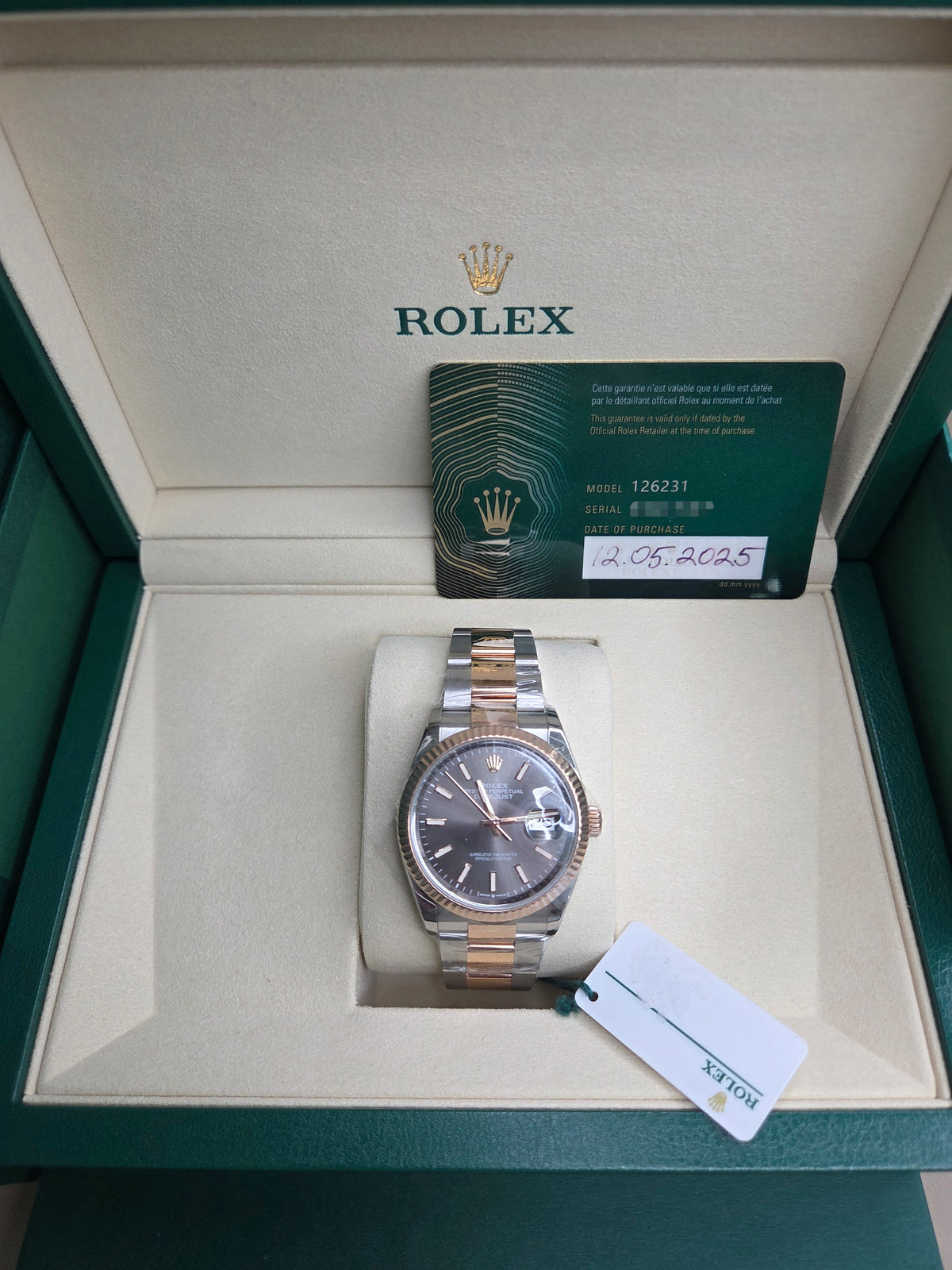 Rolex Datejust 36mm – Two‑Tone Everose Gold & Stainless Steel – Dark Rhodium Dial – Fluted Bezel – Oyster Bracelet – 126231