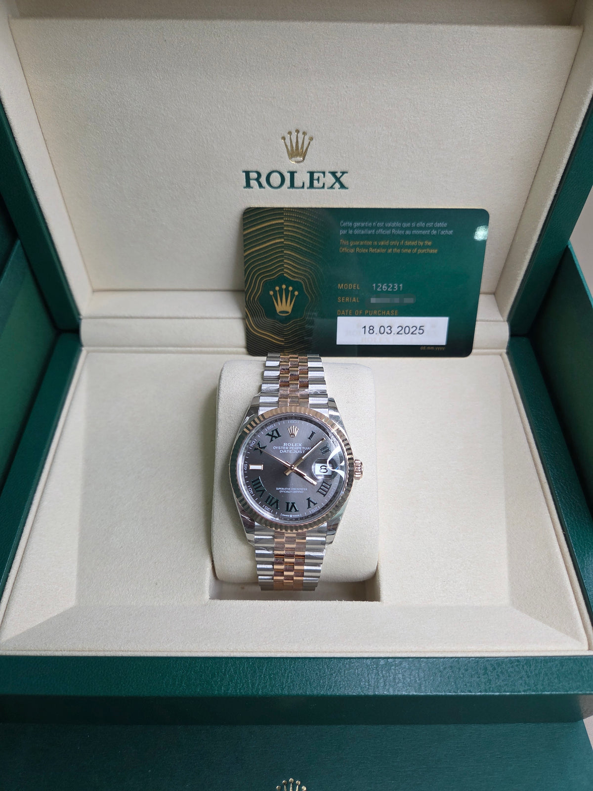 Rolex Datejust 36mm – Two‑Tone Everose Gold & Stainless Steel – Wimbledon Dial – Fluted Bezel – Jubilee Bracelet – 126231
