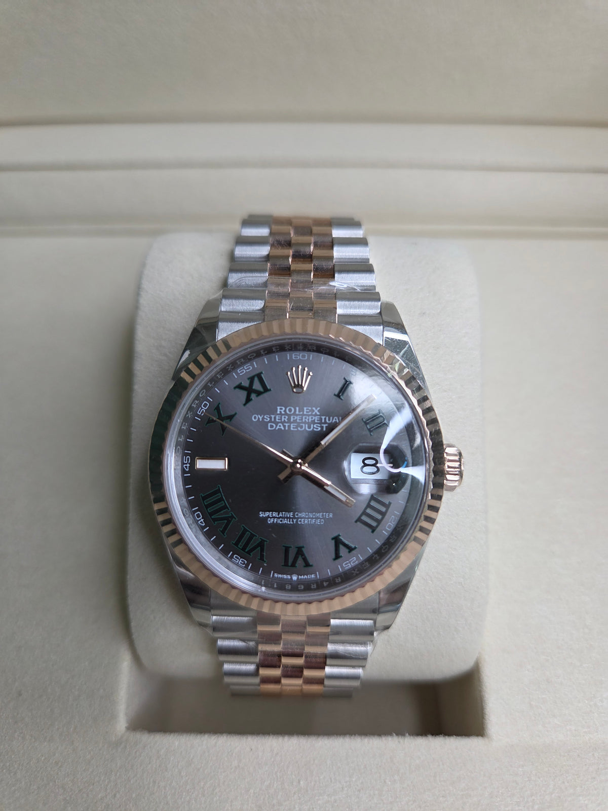 Rolex Datejust 36mm – Two‑Tone Everose Gold & Stainless Steel – Wimbledon Dial – Fluted Bezel – Jubilee Bracelet – 126231