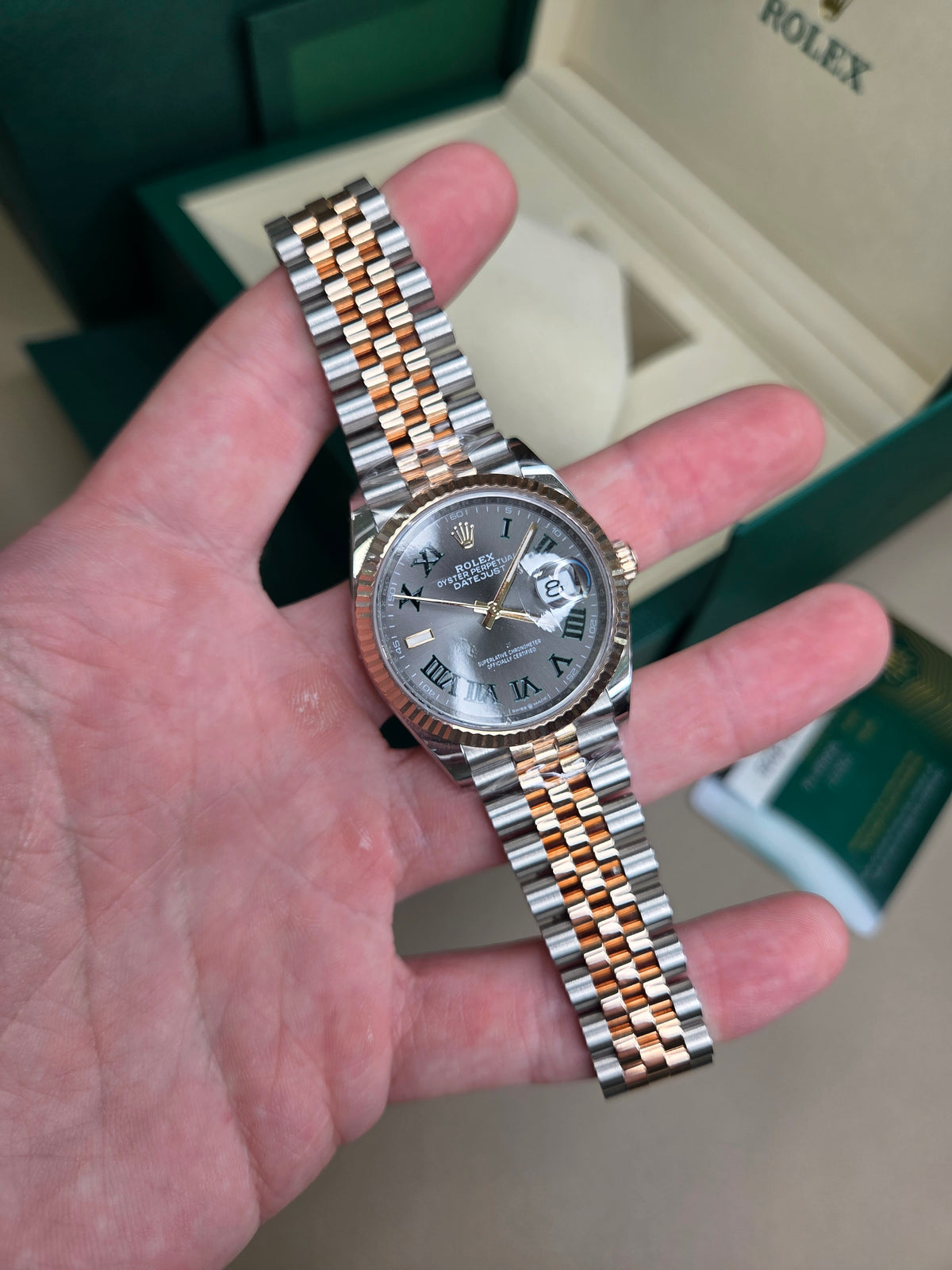 Rolex Datejust 36mm – Two‑Tone Everose Gold & Stainless Steel – Wimbledon Dial – Fluted Bezel – Jubilee Bracelet – 126231