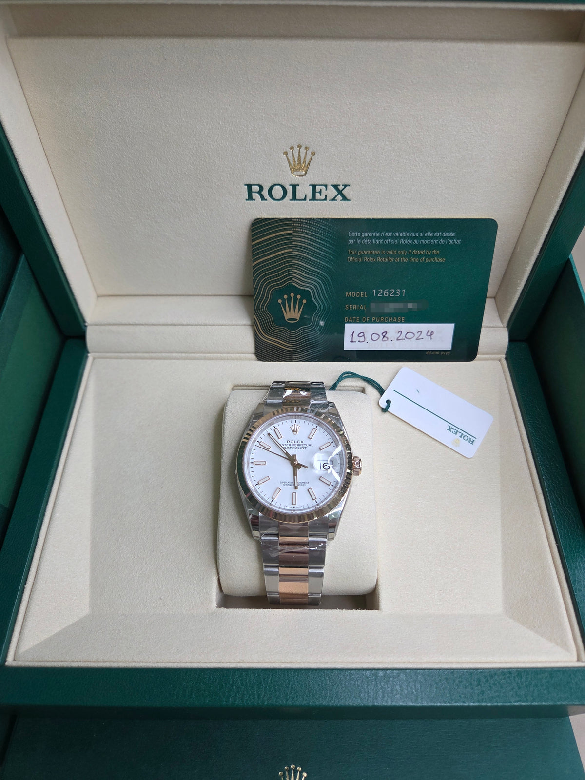 Rolex Datejust 36mm – Two‑Tone Everose Gold & Stainless Steel – White Dial – Fluted Bezel – Oyster Bracelet – 126231