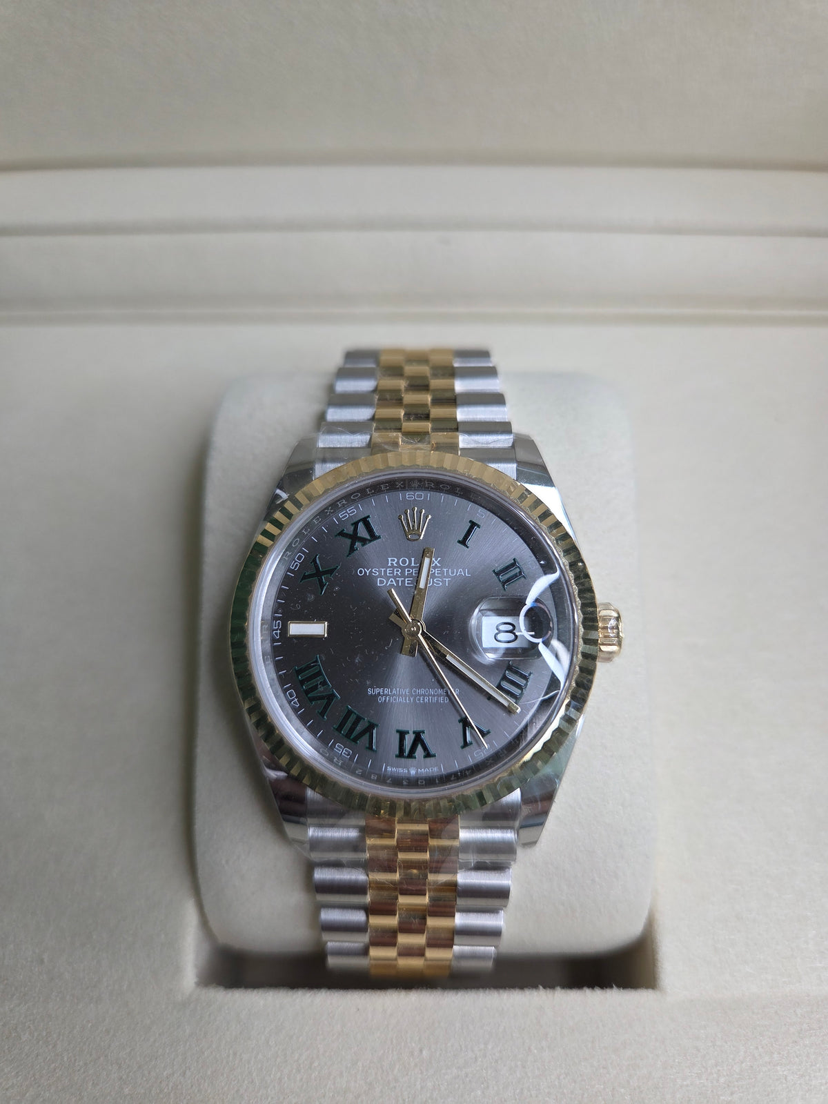 Rolex Datejust 36mm – Two-Tone Yellow Gold & Stainless Steel – Wimbledon Dial – Fluted Bezel – Jubilee Bracelet – 126233