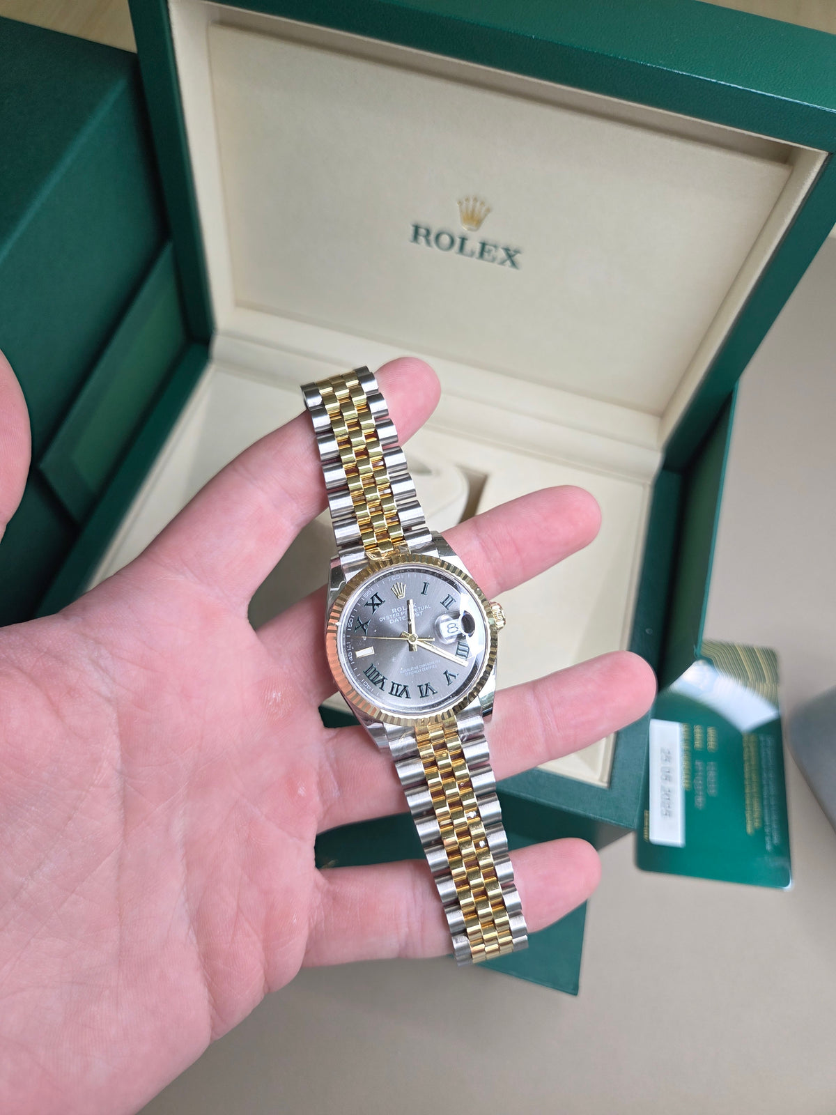 Rolex Datejust 36mm – Two-Tone Yellow Gold & Stainless Steel – Wimbledon Dial – Fluted Bezel – Jubilee Bracelet – 126233