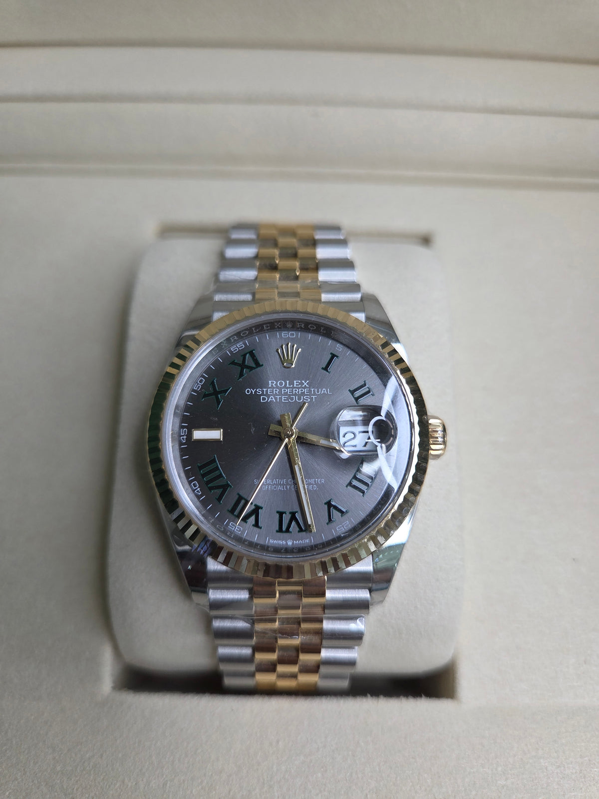 Rolex Datejust 36mm – Two-Tone Yellow Gold & Stainless Steel – Wimbledon Dial – Fluted Bezel – Jubilee Bracelet – 126233