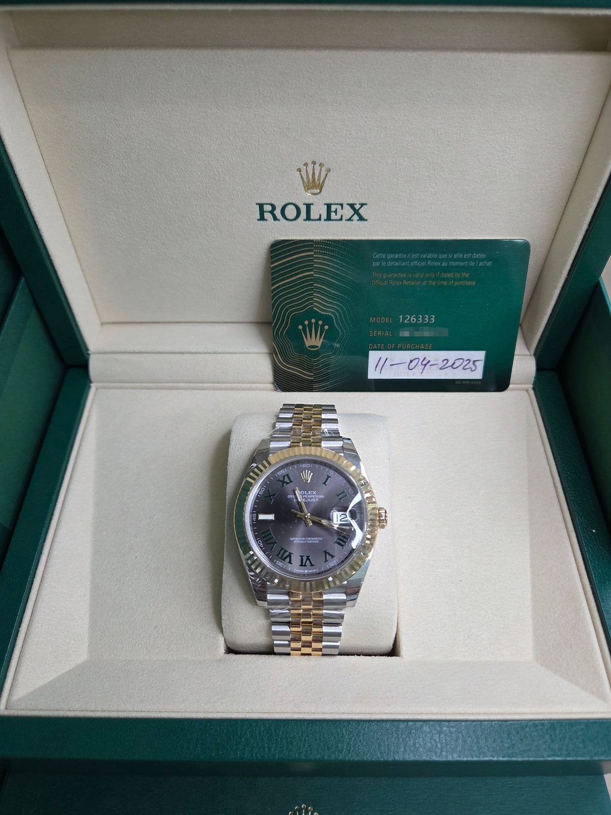 Rolex Datejust 41mm – Two-Tone Yellow Gold & Stainless Steel– Wimbledon Dial – Fluted Bezel – Jubilee Bracelet – 126333
