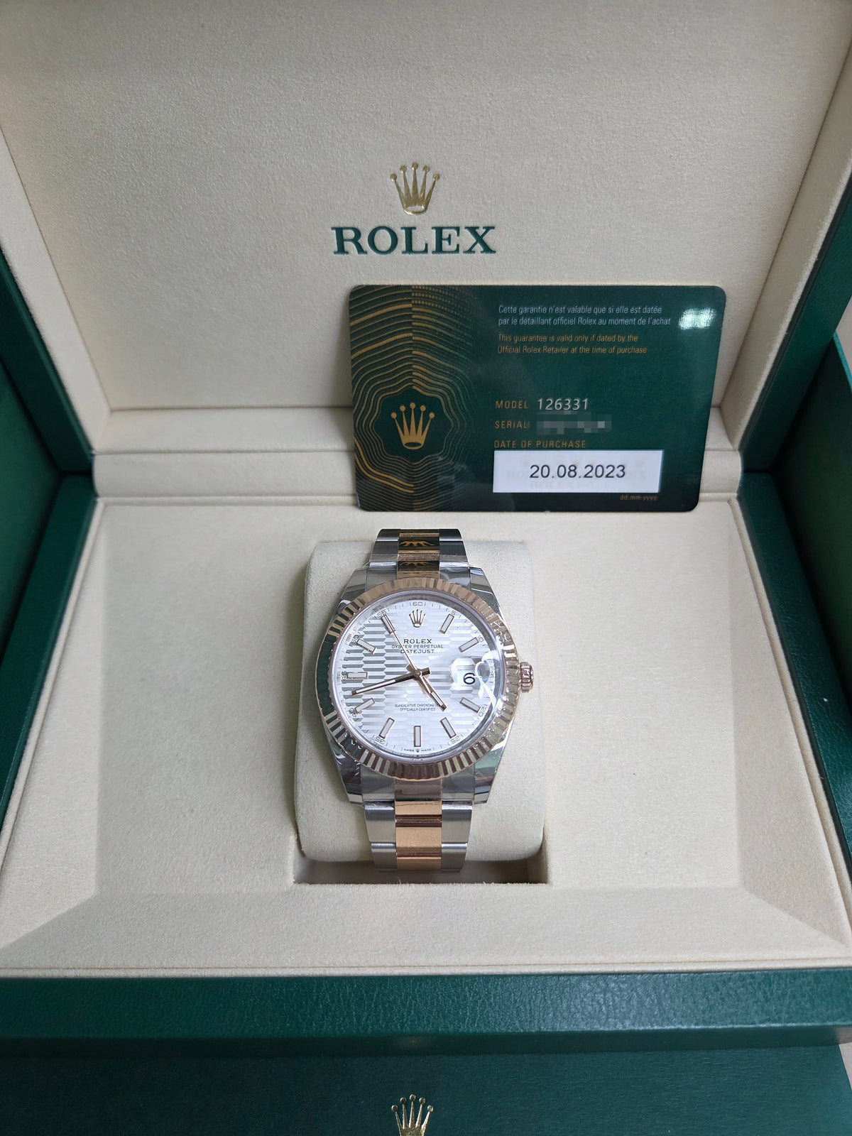 Rolex Datejust 41mm – Two‑Tone Everose Gold & Stainless Steel – Silver Motif Dial – Fluted Bezel – Oyster Bracelet – 126331