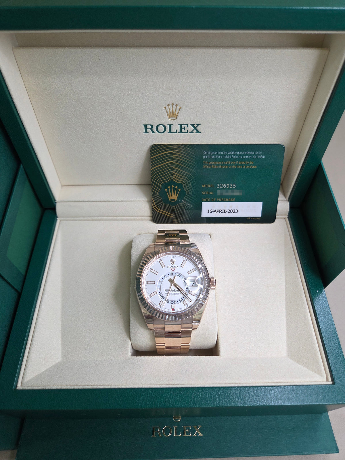 Rolex Sky-Dweller 42mm - Everose Gold - White Index Dial - Fluted Bezel - Oyster Bracelet - 326935