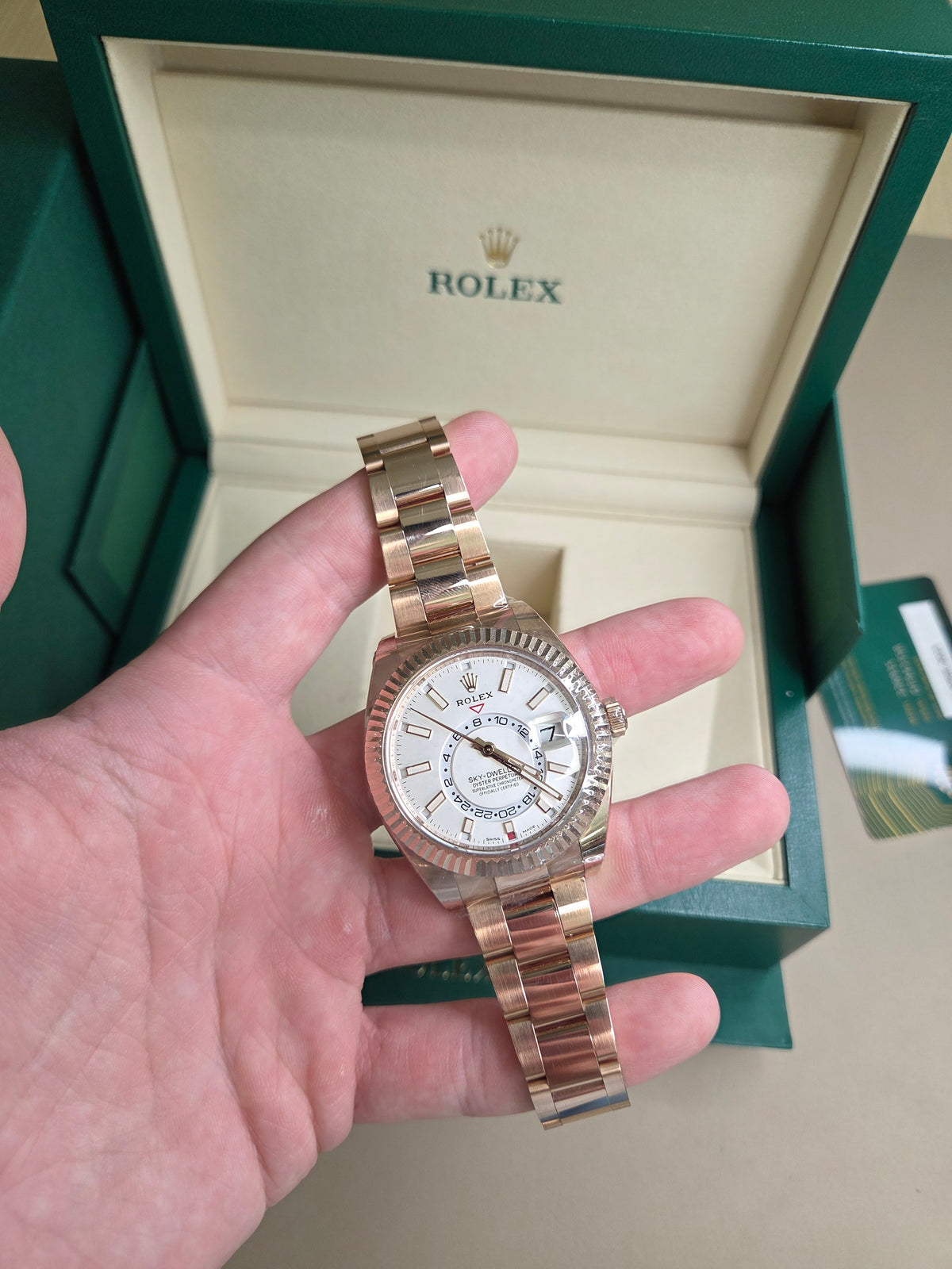 Rolex Sky-Dweller 42mm - Everose Gold - White Index Dial - Fluted Bezel - Oyster Bracelet - 326935