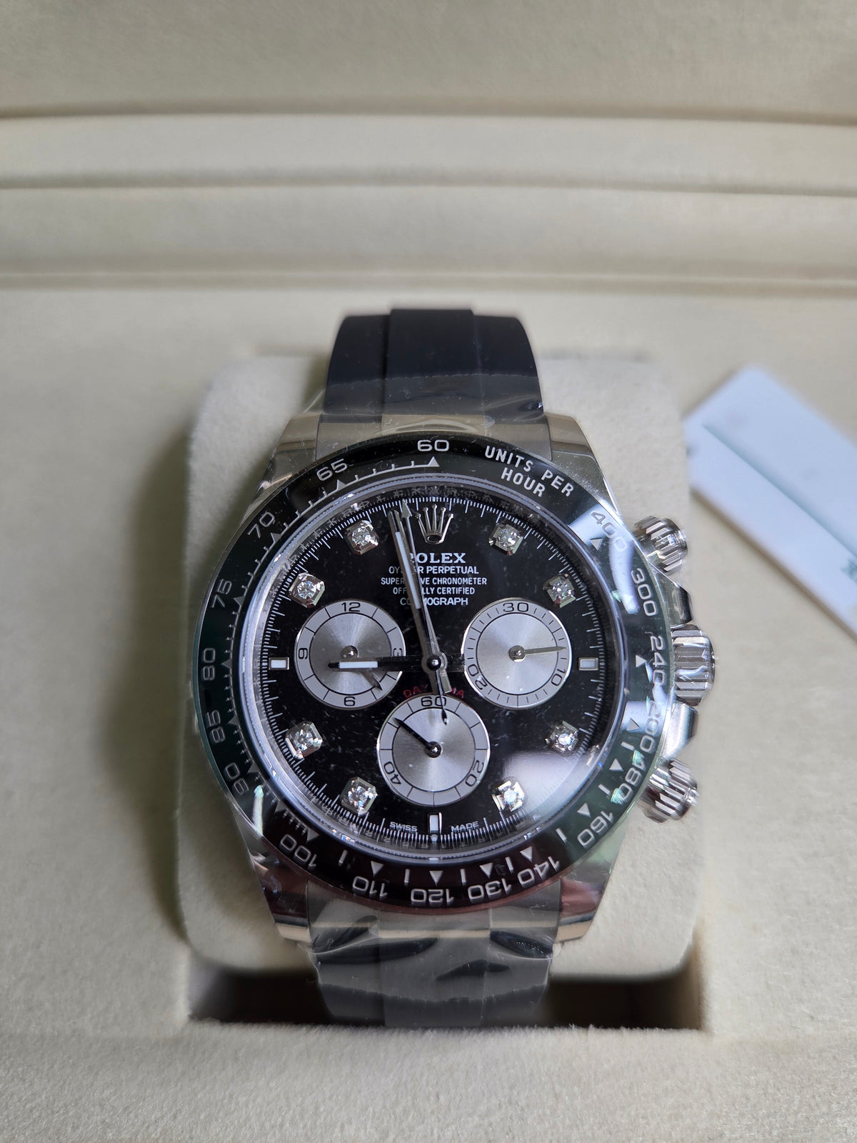 Rolex Cosmograph Daytona 40mm - White Gold - Black And Steel Diamond Dial - Black Ceramic Bezel - Oysterflex Strap - 126519LN