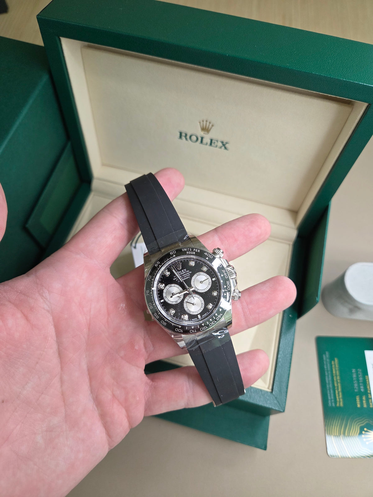 Rolex Cosmograph Daytona 40mm - White Gold - Black And Steel Diamond Dial - Black Ceramic Bezel - Oysterflex Strap - 126519LN