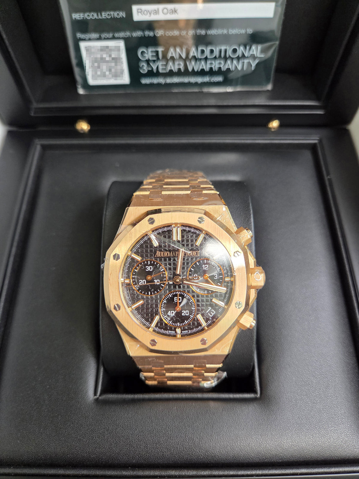 Audemars Piguet Royal Oak Chronograph 41mm – Rose Gold – Black Grande Tapisserie Dial – Rose Gold Bezel – Rose Gold Bracelet – 26240OR.OO.1320OR.04