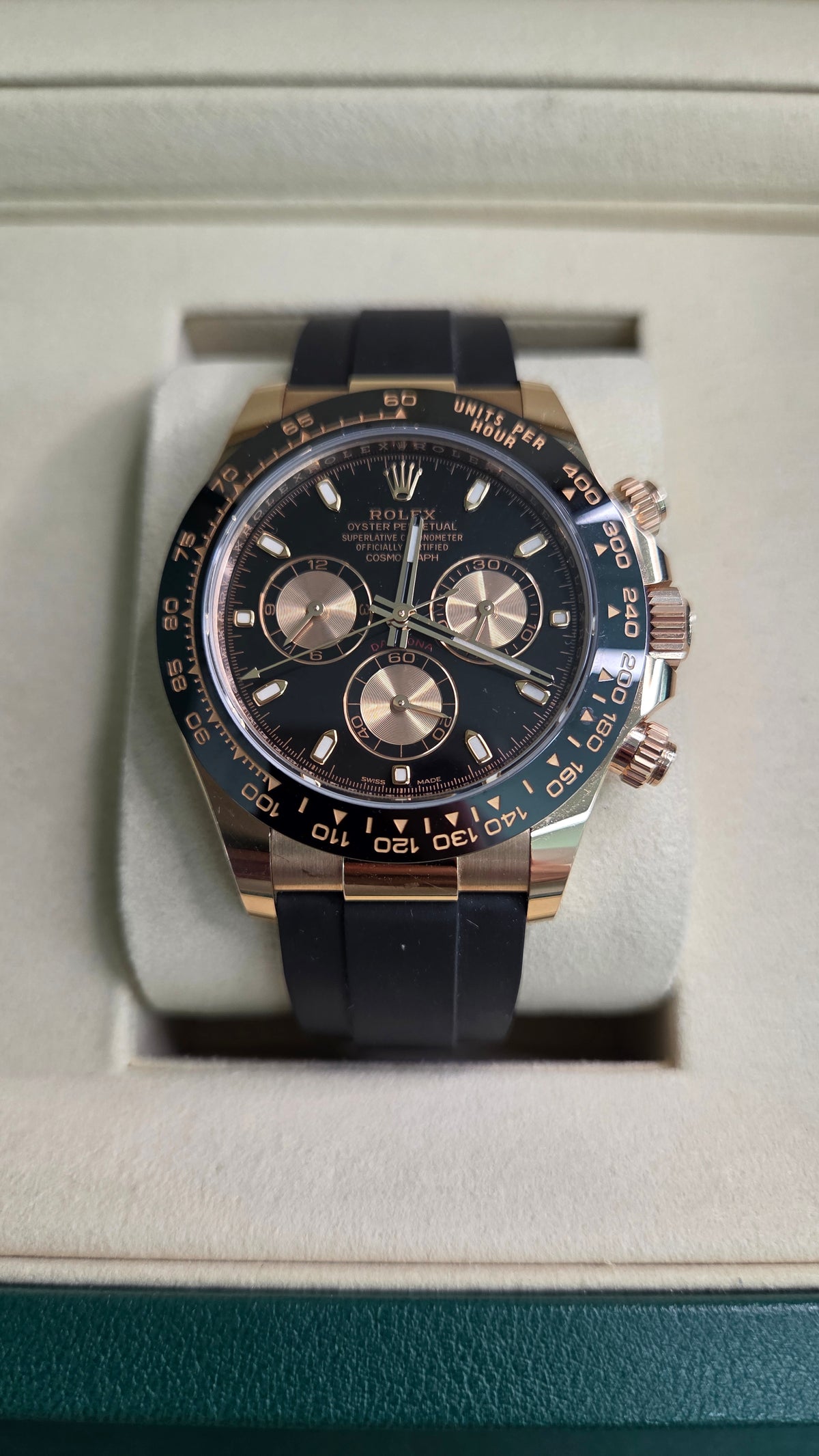 Rolex Cosmograph Daytona 40mm – Rose Gold – Black Dial – Black Ceramic Bezel – Oysterflex Strap – 116515LN