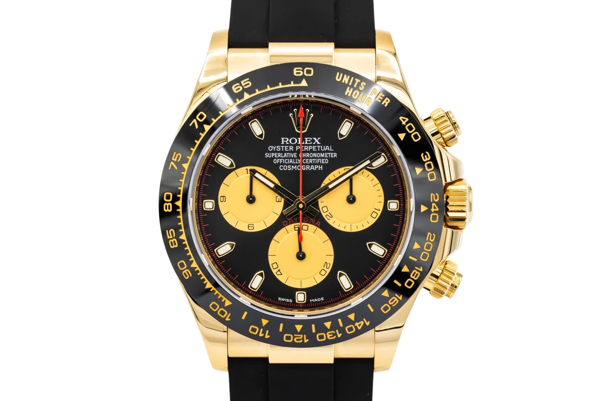 Rolex Cosmograph Daytona 40mm - Yellow Gold - Black Paul Newman Index Dial - Black Cerachrom Bezel - Black Oysterflex Strap - 116518LN - NO CARD, NAKED
