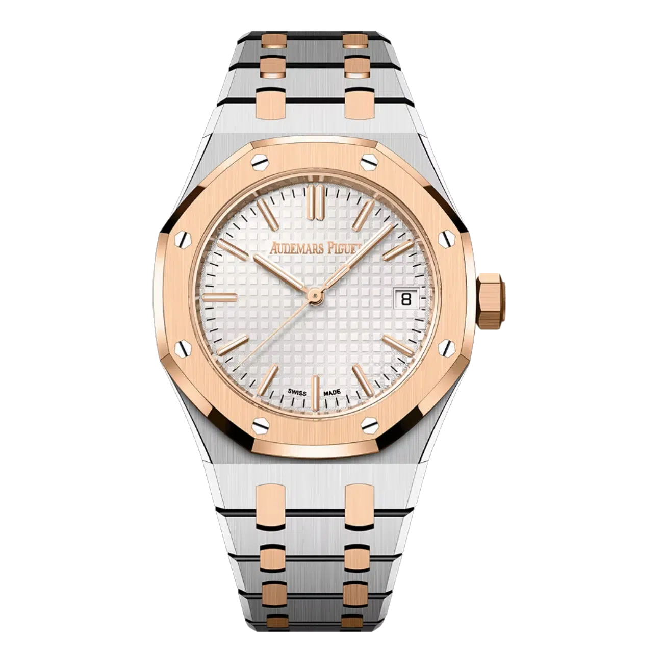Audemars Piguet Royal Oak 37mm – Two‑Tone Stainless Steel & 18k Pink Gold – Silver Grande Tapisserie Dial – Fixed Pink Gold Bezel – Two‑Tone Bracelet – 15550SR.OO.1356SR.02 – 2024