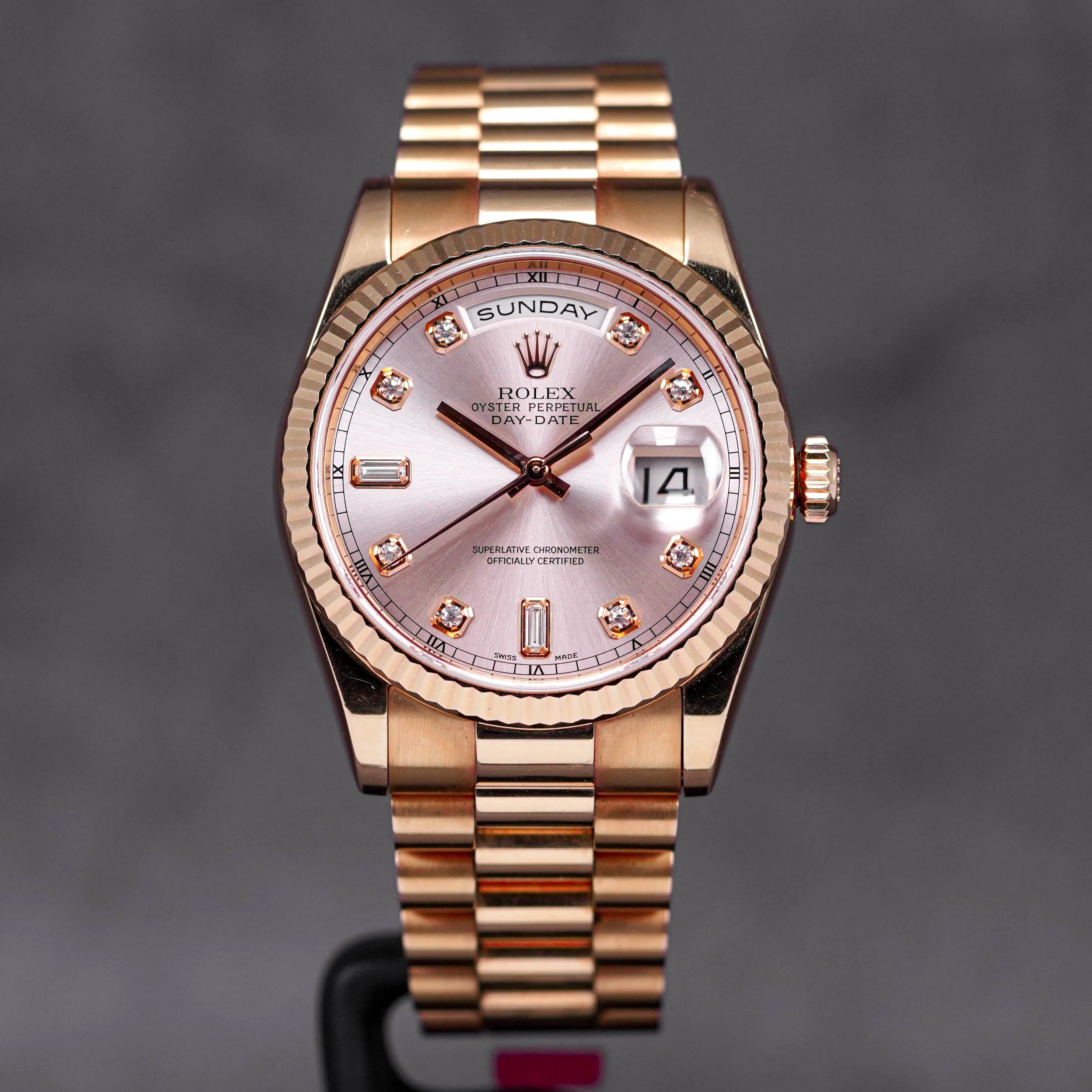 Rolex Day-Date 36mm - Everose Gold - Sundust/Pink Diamond Dial - Fluted Bezel - Presidential Bracelet - 118235 - 2013