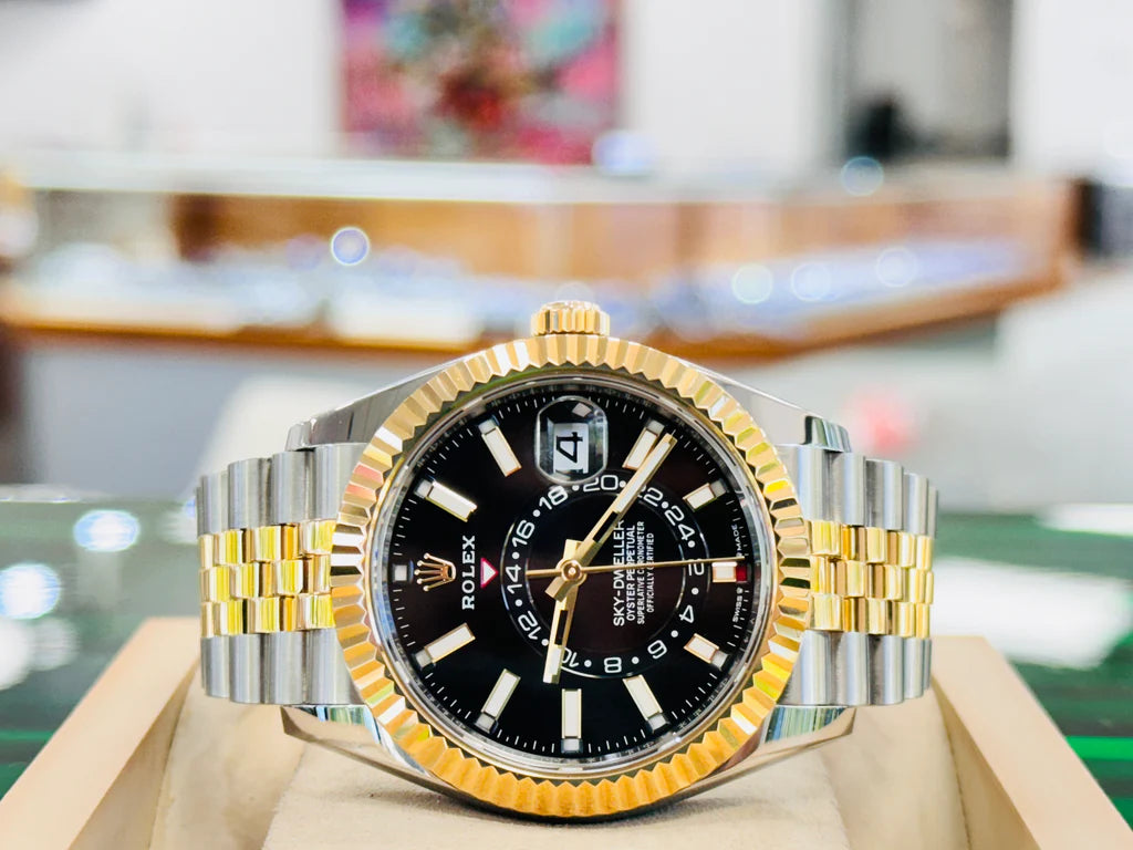 Rolex Sky-Dweller 42mm - Two-Tone Yellow Gold & Stainless Steel - Black Dial - Fluted Bezel - Jubilee Bracelet - 336933 - 2025