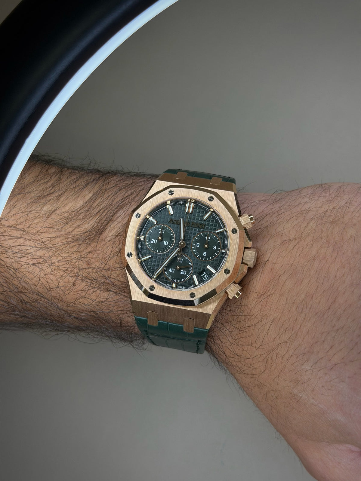 Audemars Piguet Royal Oak Chronograph 41mm – Rose Gold – Green Dial – Rose Gold Bezel – Green Leather Strap – 26240OR.OO.D404CR.01