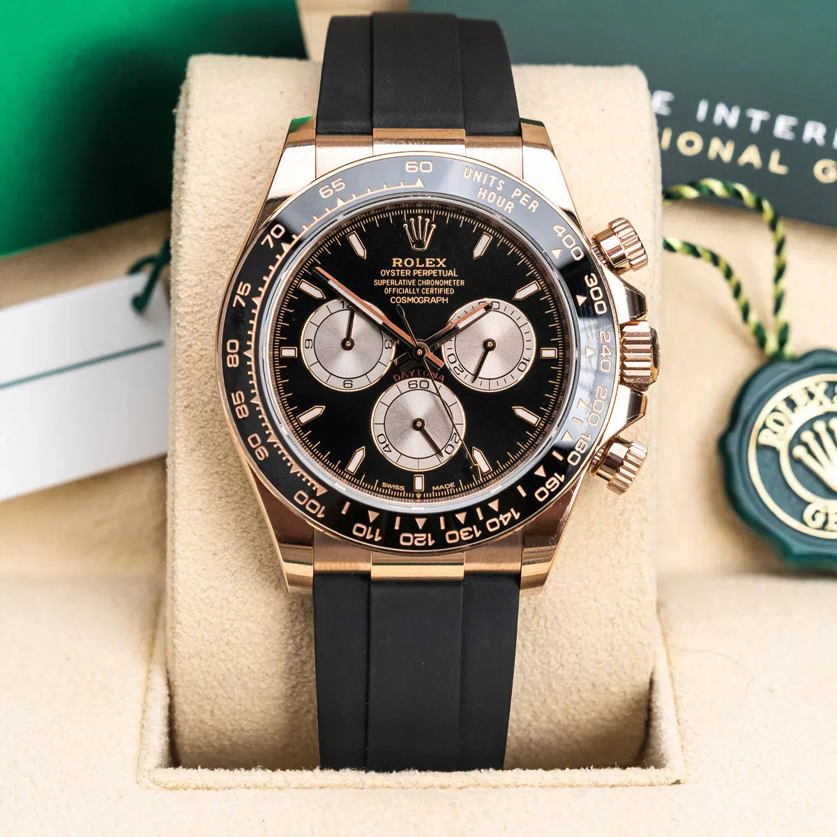 Rolex Cosmograph Daytona 40mm - Everose Gold - Black And Sundust Index Dial- Black Cerachrom Bezel - Oysterflex Strap - 126515LN - 2025
