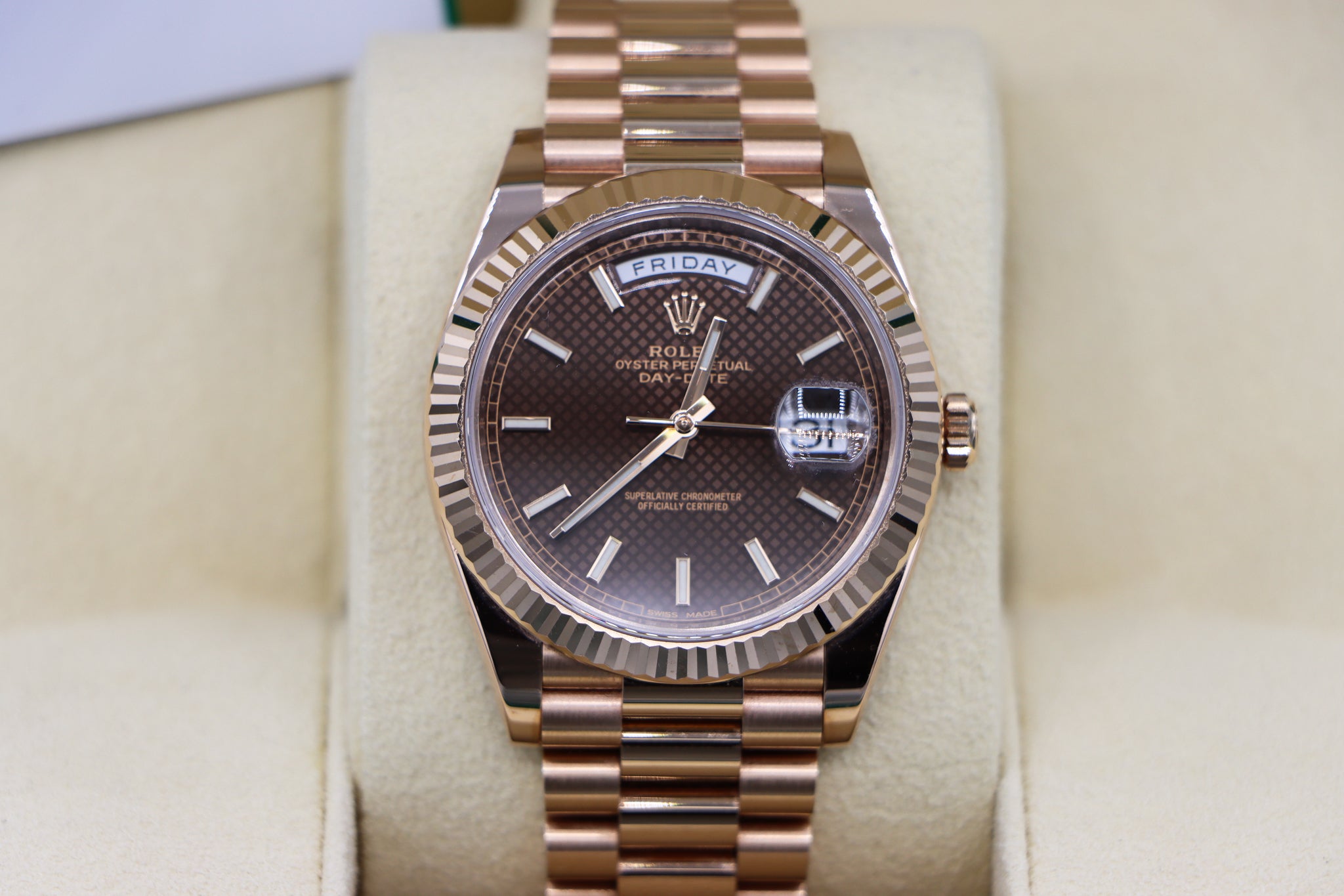 Rolex | Day-Date Motif Dial | 228235 Close up in box