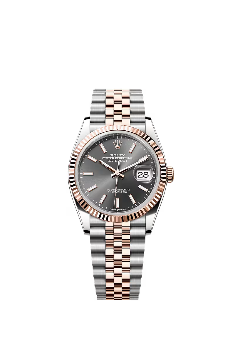 Rolex Datejust 36mm – Two‑Tone Everose Gold & Oystersteel – Dark Rhodium Dial – Fluted Bezel – Jubilee Bracelet – 126231 – 2025