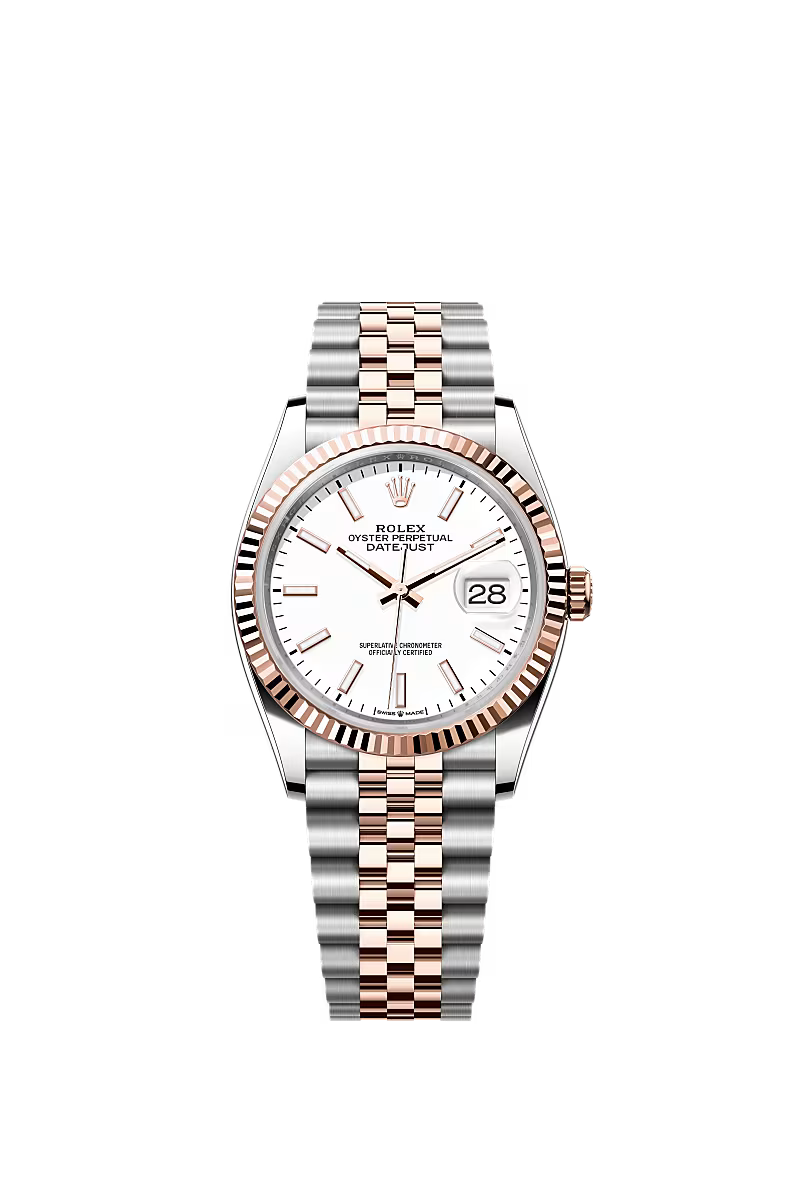 Rolex Datejust 36mm – Two‑Tone Everose Gold & Oystersteel – White Dial – Fluted Bezel – Jubilee Bracelet – 126231 – 2024