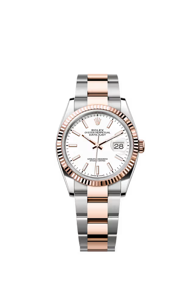 Rolex Datejust 36mm – Two‑Tone Everose Gold & Stainless Steel – White Dial – Fluted Bezel – Oyster Bracelet – 126231