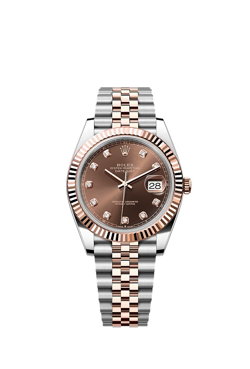 Rolex Datejust 41mm – Two‑Tone Everose Gold & Oystersteel – Chocolate Diamond Dial – Fluted Bezel – Jubilee Bracelet – 126331 – 2024