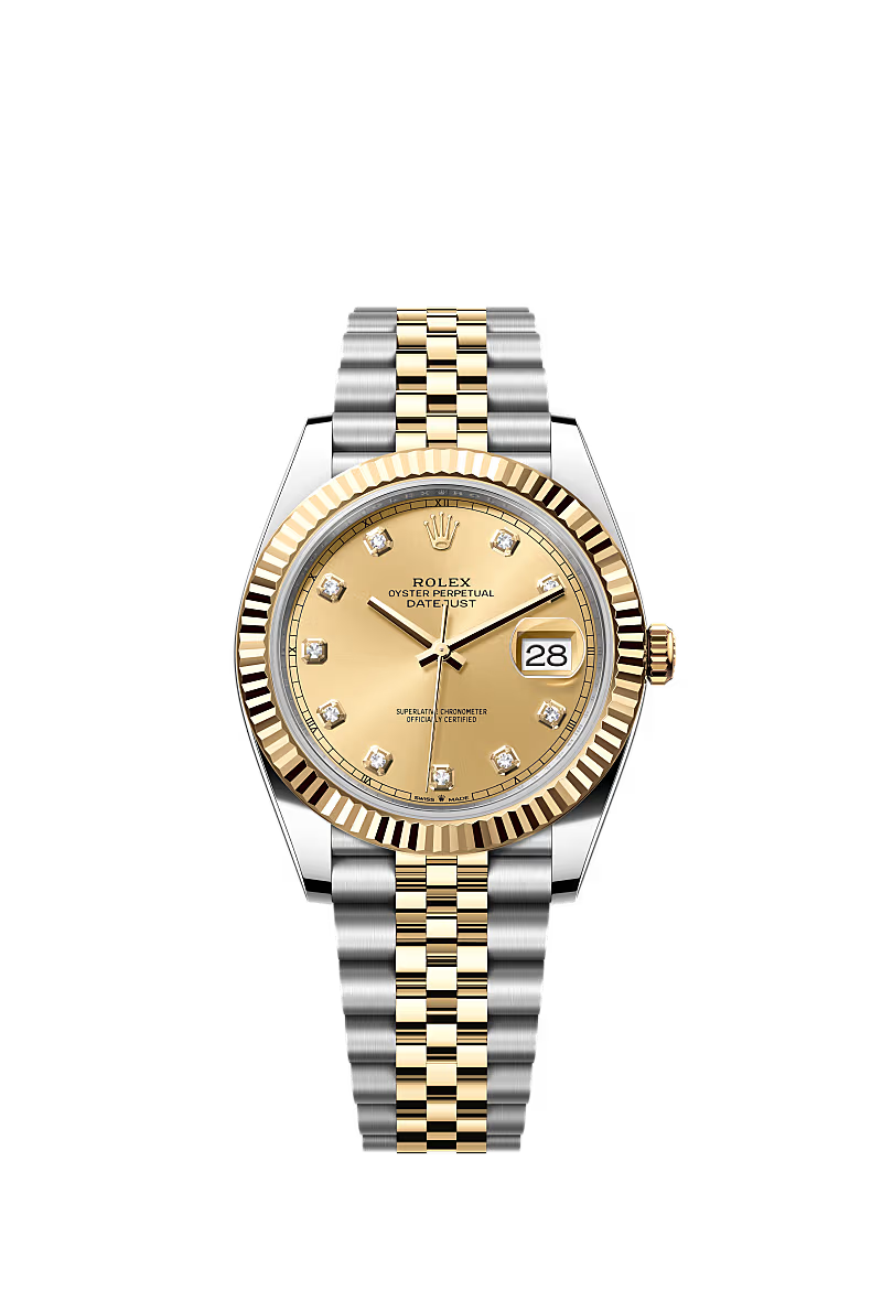 Rolex Datejust 41mm – Two-Tone Yellow Gold & Stainless Steel – Champagne Diamond Dial – Fluted Bezel – Jubilee Bracelet – 126333 – 2024