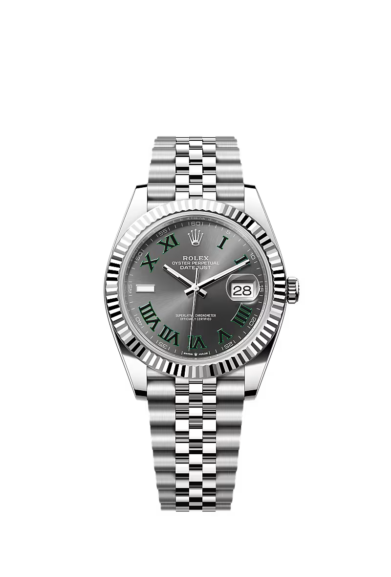 Rolex Datejust 41mm – White Gold Rolesor Case & Stainless Steel Bracelet – Wimbledon Dial – Fluted Bezel – Jubilee Bracelet – 126334 – 2024