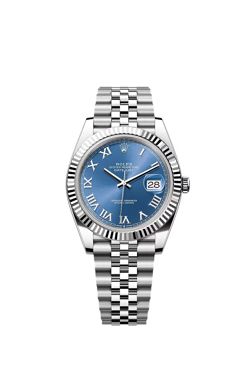 Rolex Datejust 41mm – White Gold Rolesor Case & Stainless Steel Bracelet – Blue Roman Dial – Fluted Bezel – Jubilee Bracelet – 126334 – 2025