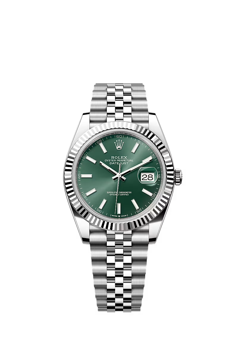 Rolex Datejust 41mm – White Gold Rolesor Case & Stainless Steel Bracelet – Mint Dial – Fluted Bezel – Jubilee Bracelet – 126334 – 2025