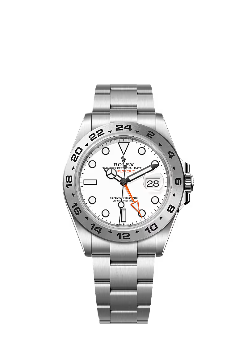 Rolex Explorer II 42mm – Stainless Steel – White Dial – Fixed 24‑Hour Bezel – Oyster Bracelet – 216570 – 2020