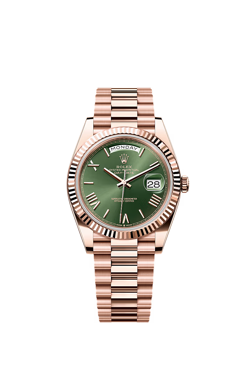 Rolex Day-Date 40mm - Everose Gold - Slate/Olive Green Roman Dial - Fluted Bezel - Presidential Bracelet - 228235 - 2025