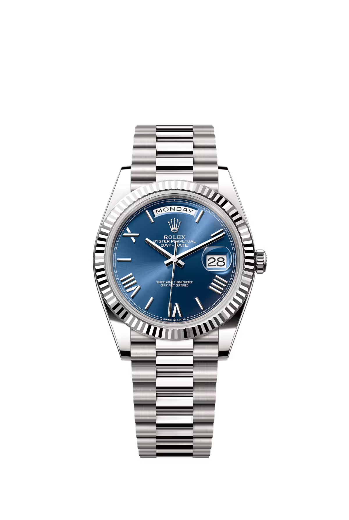 Rolex Day-Date 40mm - White Gold - Blue Roman Dial - Fluted Bezel - President Bracelet - 228239