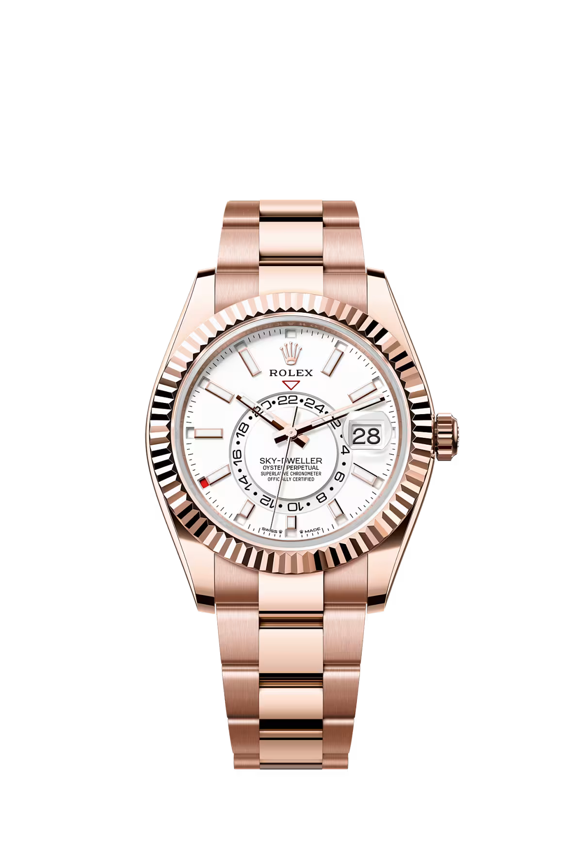 Rolex Sky-Dweller 42mm - Everose Gold - White Index Dial - Fluted Bezel - Oyster Bracelet - 326935