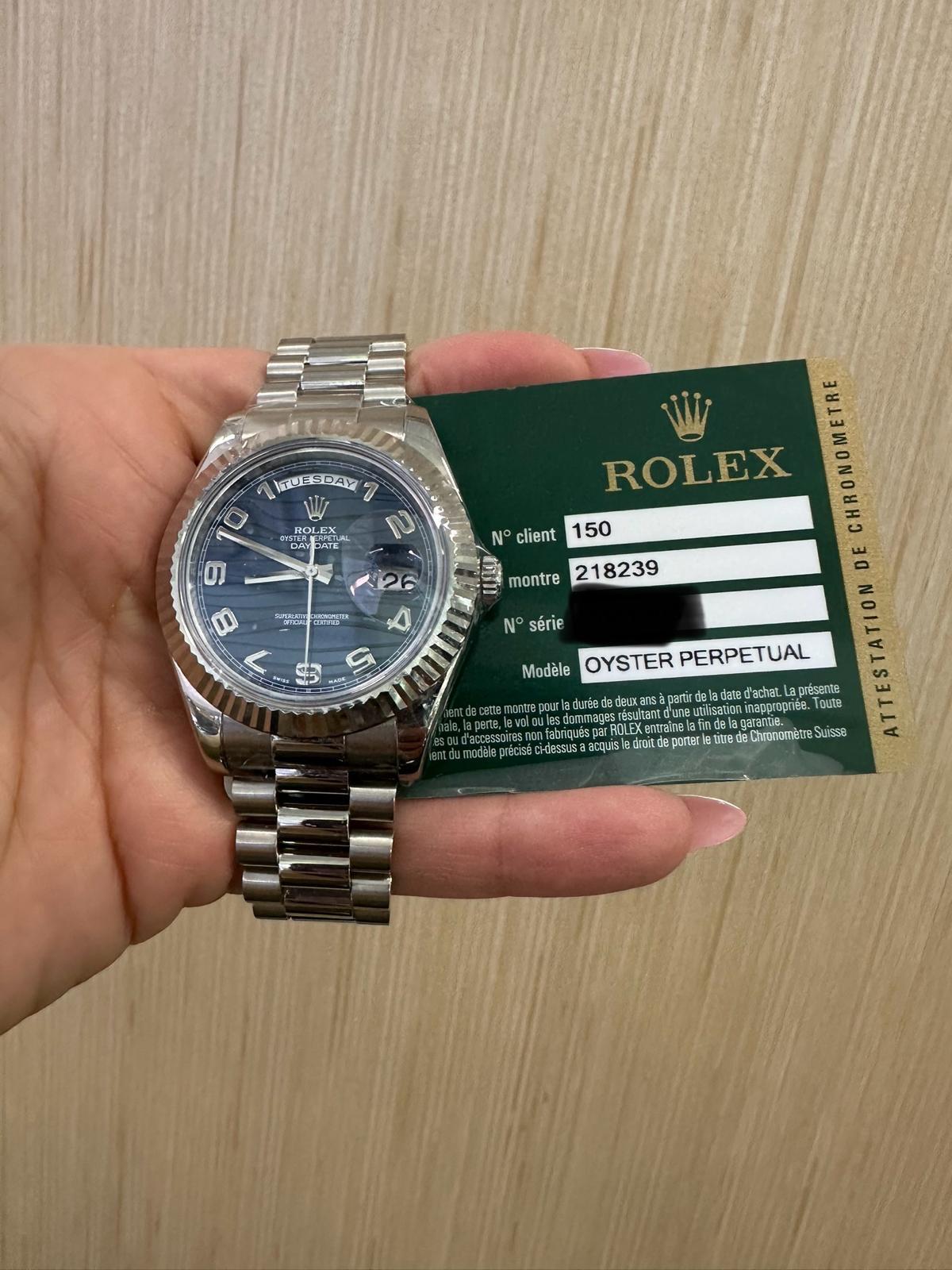 Rolex Day-Date 41mm - White Gold - Blue Wave Dial - Fluted Bezel - Presidential Bracelet - 218239 - 2011