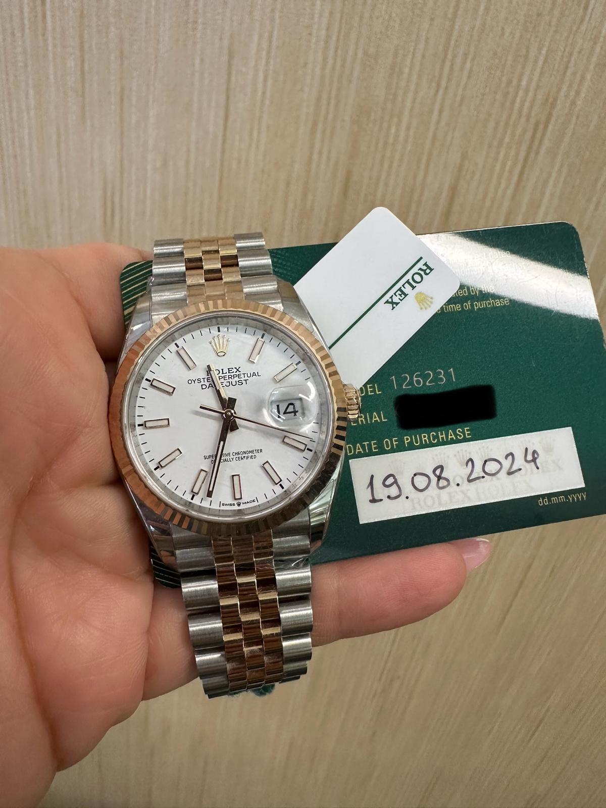 Rolex Datejust 36mm – Two‑Tone Everose Gold & Oystersteel – White Dial – Fluted Bezel – Jubilee Bracelet – 126231 – 2024