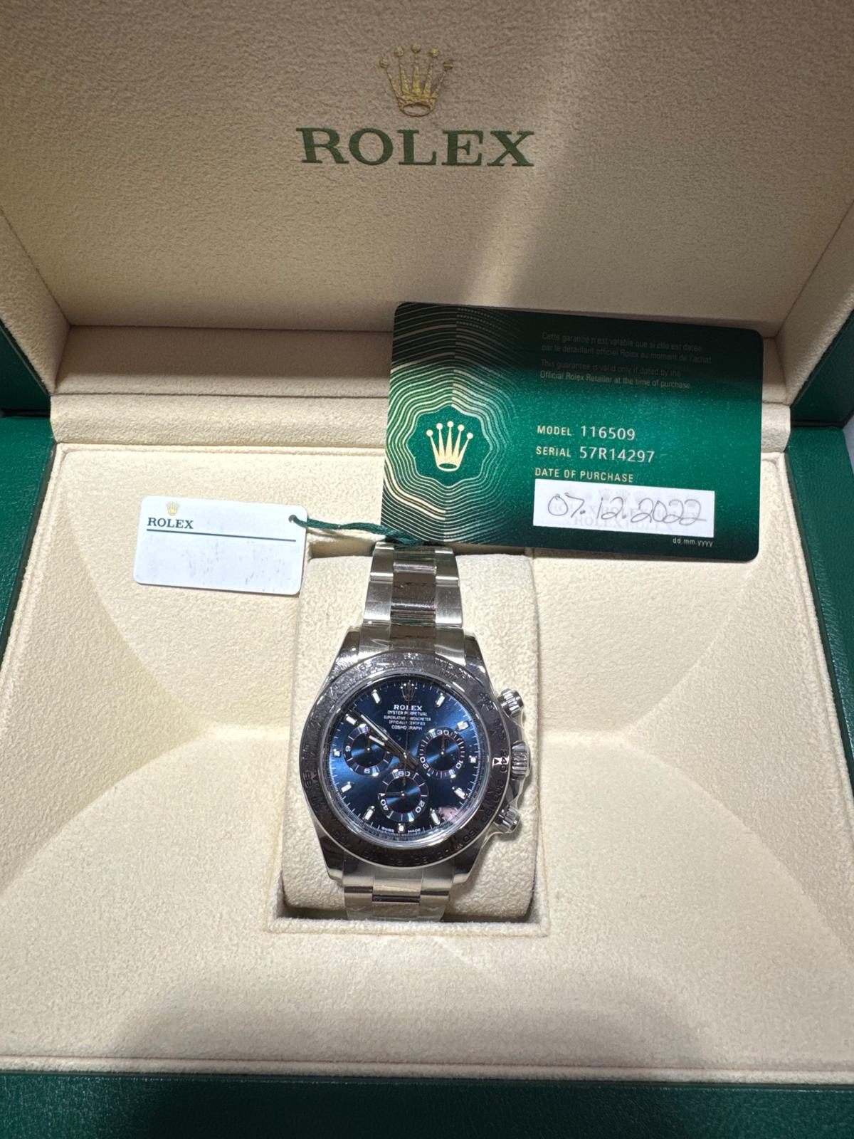 Rolex Cosmograph Daytona 40mm - White Gold - Blue Index Dial - Fixed Bezel - Oyster Bracelet -116509 - 2022