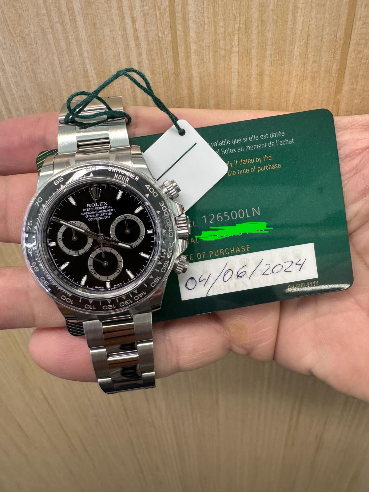 Rolex Cosmograph Daytona 40mm - Stainless Steel - Black Index Dial - Black Cerachrom Bezel -  Oyster Bracelet - 126500LN - 2024