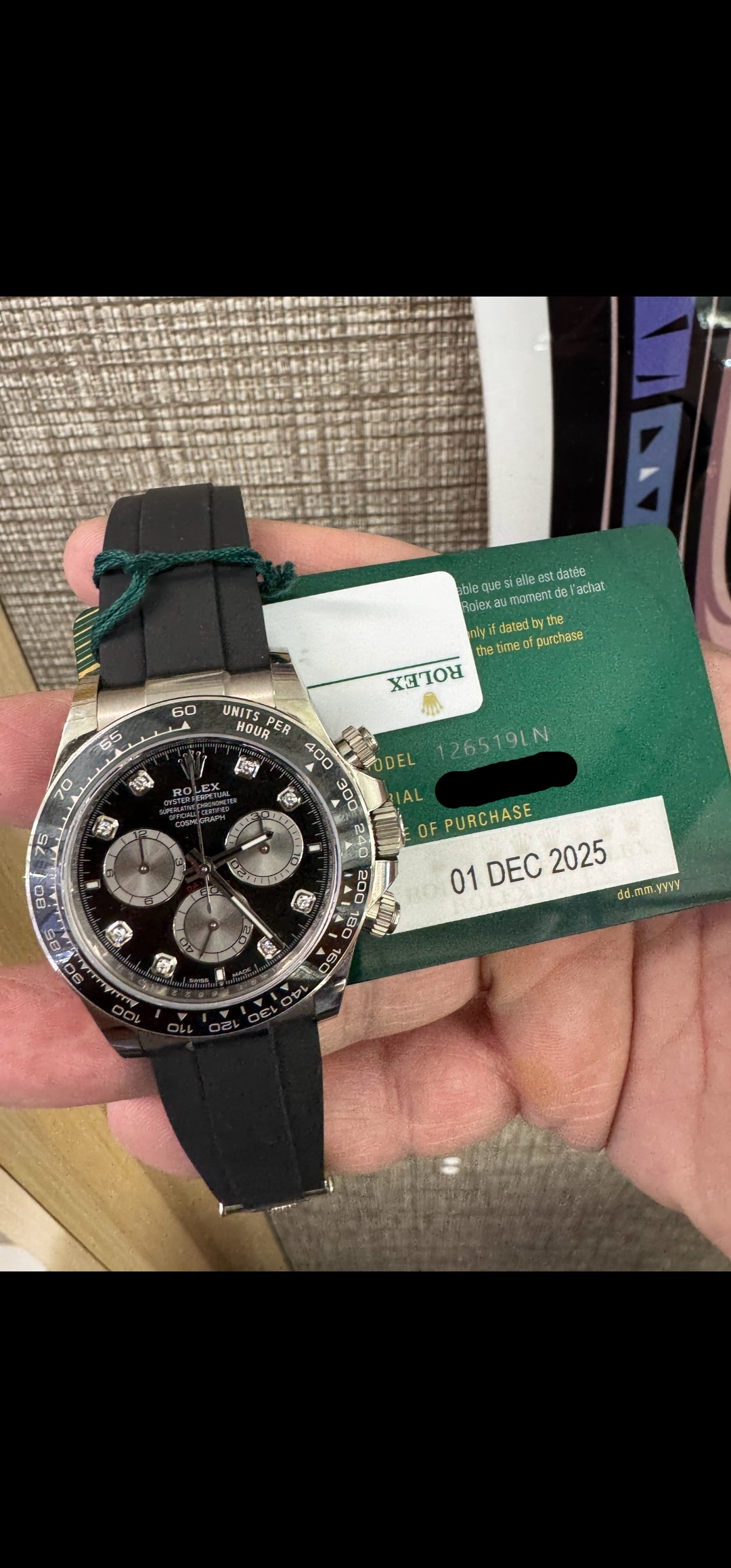 Rolex Cosmograph Daytona 40mm - White Gold - Black And Steel Diamond Dial - Black Cerachrom Bezel - Oysterflex Strap - 126519LN - 2025