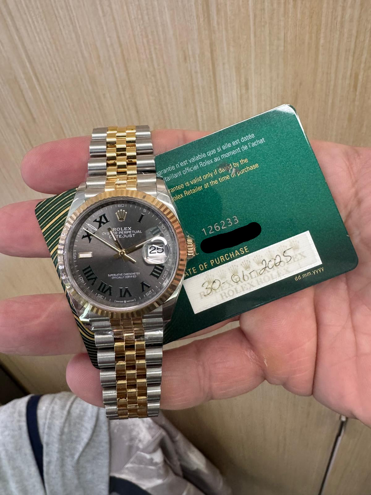 Rolex Datejust 36mm – Two‑Tone Yellow Gold & Oystersteel – Wimbledon Dial – Fluted Bezel – Jubilee Bracelet – 126233 – 2025