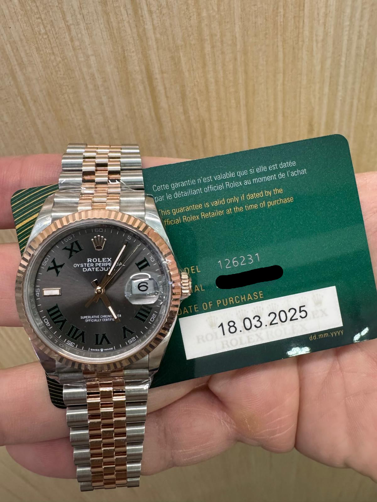 Rolex Datejust 36mm – Two‑Tone Everose Gold & Oystersteel – Wimbledon Dial – Fluted Bezel – Jubilee Bracelet – 126231 – 2025