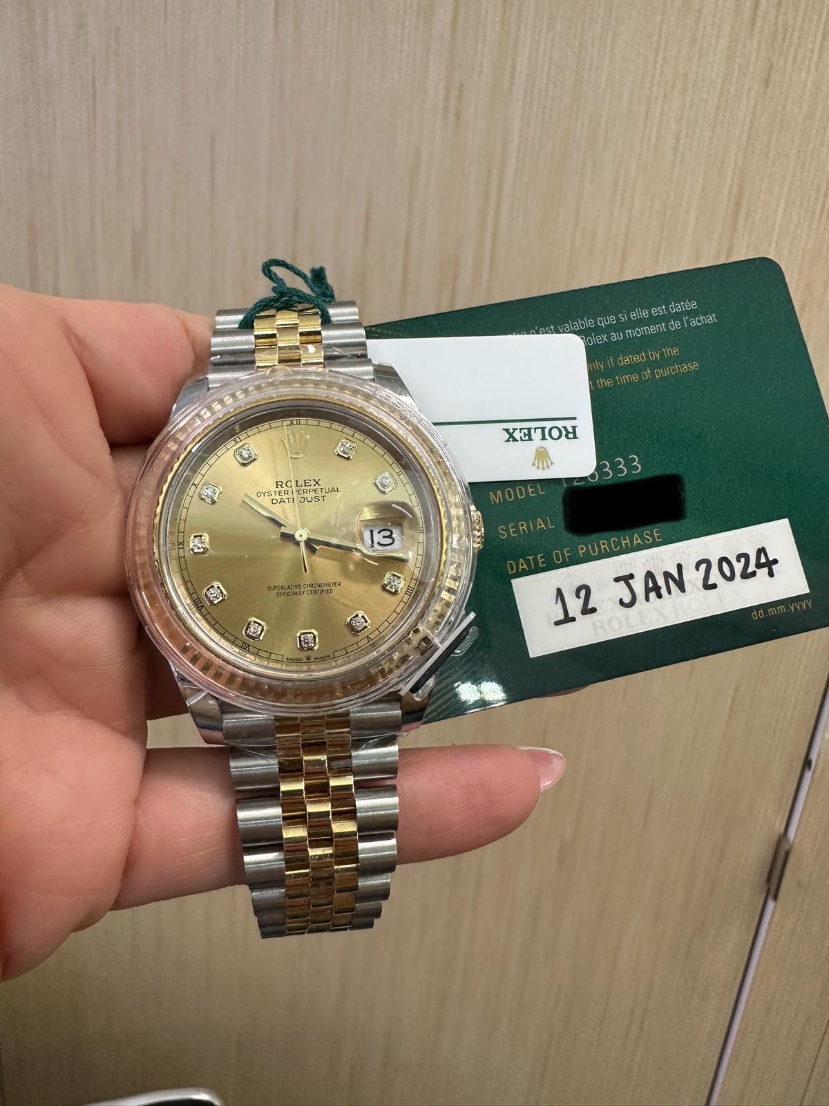 Rolex Datejust 41mm – Two-Tone Yellow Gold & Stainless Steel – Champagne Diamond Dial – Fluted Bezel – Jubilee Bracelet – 126333 – 2024